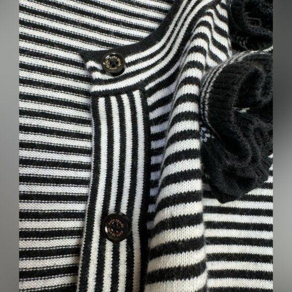 Kate Spade JazzThings Up Rosette Cashmere Roses Stripe Cardigan Cotton Sweater L - Picture 6 of 16